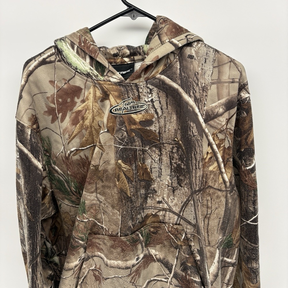 Vintage 90s Team Realtree Camo Fleece Lined PulloverHoodie Outdoor Hunting L - Picture 2 of 9